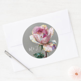 Elegant Pink Rose Impasto Floral Wedding Sticker