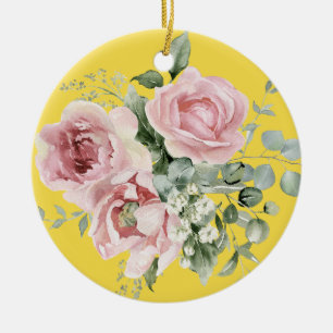 Elegant Pink Rose Memorial Ceramic Ornament