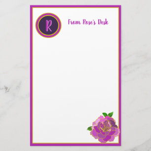 Elegant Pink Rose Monogram Script Stationery