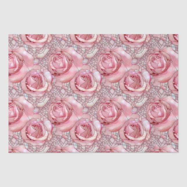Elegant Pink Rose Mosaic Pattern Birthday Tissue Paper (Front)