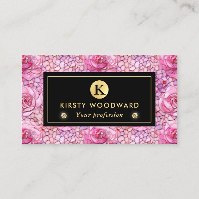 Elegant Pink Rose Mosaic Pattern Business Card (Front)