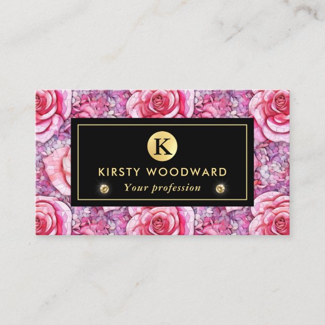 Elegant Pink Rose Mosaic Pattern Business Card (Front)