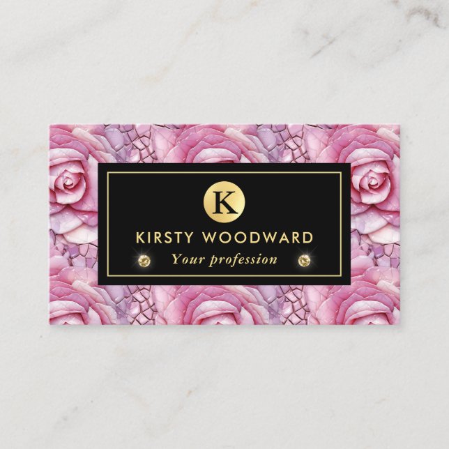 Elegant Pink Rose Mosaic Pattern Business Card (Front)