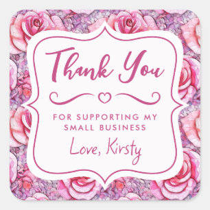 Elegant Pink Rose Mosaic Small Business Square Sticker
