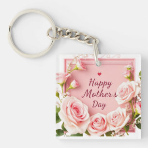 Elegant Pink Rose Mother’s Day Greeting Keychain