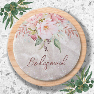 Elegant Pink Rose Peony Floral Marble 3 Inch Round Button