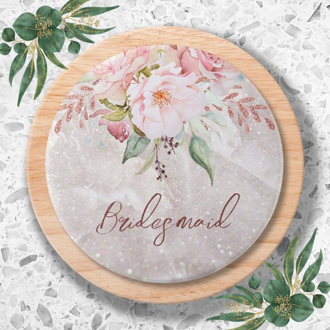 Elegant Pink Rose Peony Floral Marble  3 Inch Round Button (In situ)