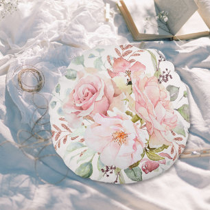 Elegant Pink Rose Peony Floral Nursery Round Pillow