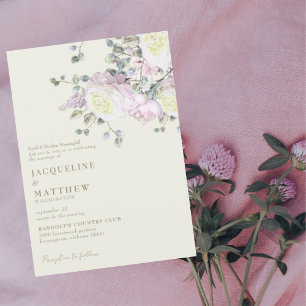 Elegant Pink Rose & Peony Yellow Wedding Invitation