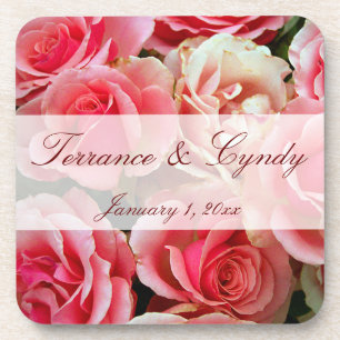 Elegant Pink Rose Personal Set of Cork Coasters