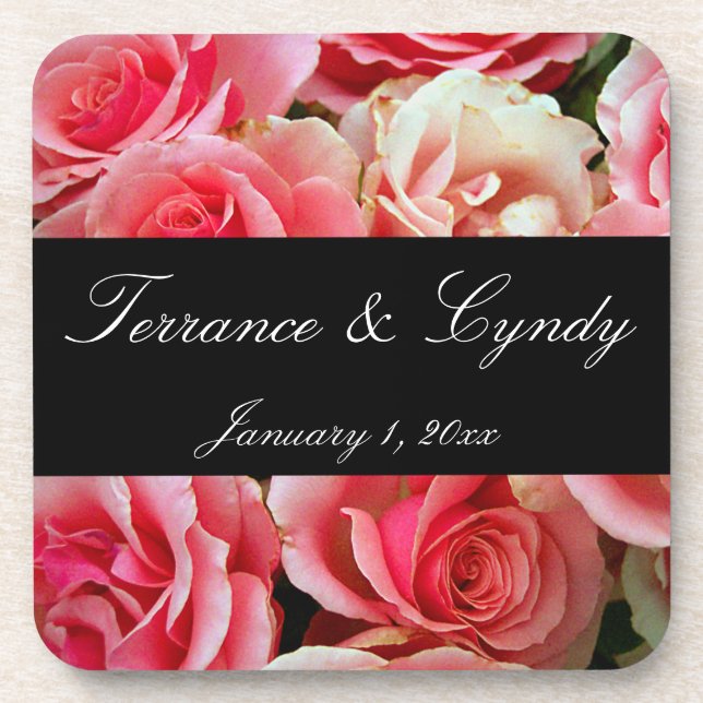Elegant Pink Rose Personal Set of Cork Coasters (Front)