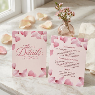 Elegant Pink Rose Petals Wedding Details Card