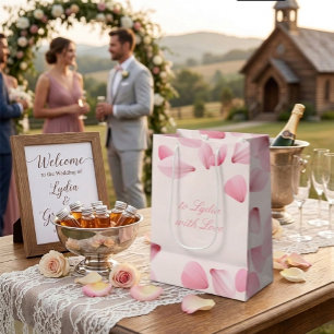 Elegant Pink Rose Petals Wedding Favour Gift Bag