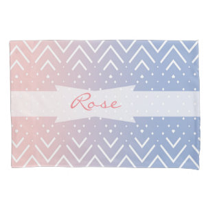 Elegant Pink rose quartz Blue pastel Chevron Name Pillowcase