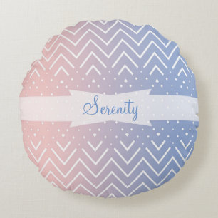 Elegant Pink rose quartz Blue pastel Chevron Name Round Pillow