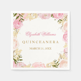 Elegant Pink Rose Quinceanera Napkin