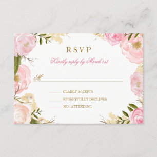 Elegant Pink Rose Quinceanera RSVP Card