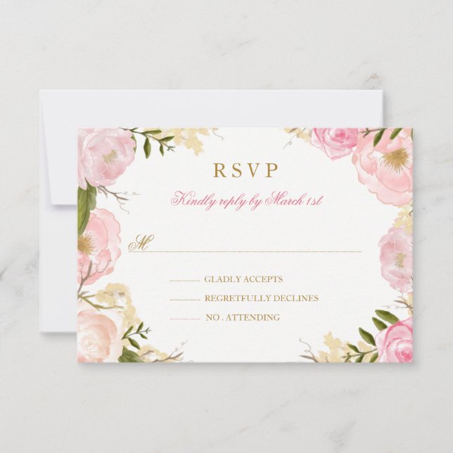 Elegant Pink Rose Quinceanera RSVP Card (Front)