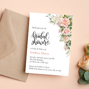 Elegant Pink Rose Watercolor Floral Bridal Shower Invitation