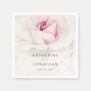 Elegant Pink Rose Watercolor Floral Script Wedding Napkin