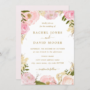 Elegant Pink Rose Wedding Invitation