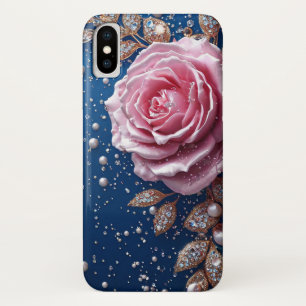 Elegant Pink Rose with Pearls and Crystals Case-Mate iPhone Case