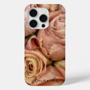 elegant pink roses add text or monogram  iPhone 15 pro case