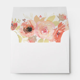 Elegant Pink Roses and Gold Leaves Wedding Envelope