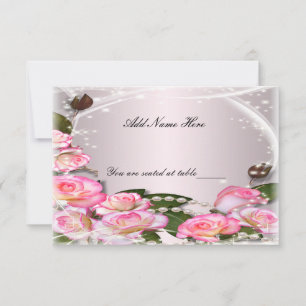 Elegant Pink Roses And Pearls Table Place Card