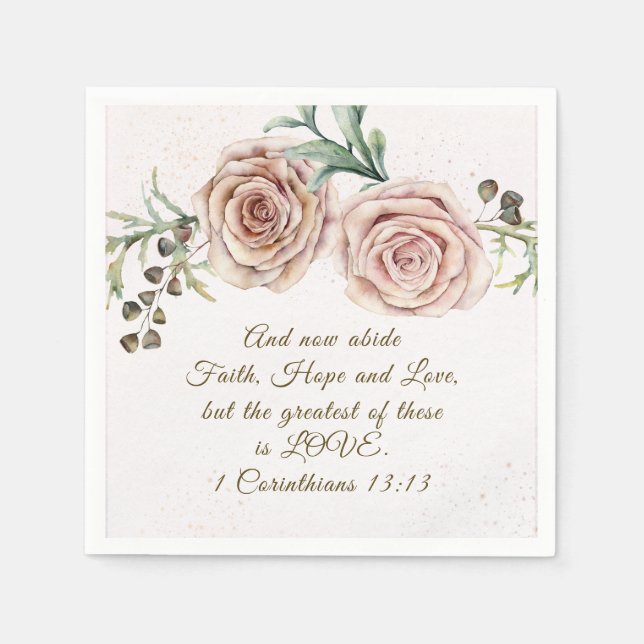 Elegant Pink Roses Bible Verse Wedding Napkin (Front)