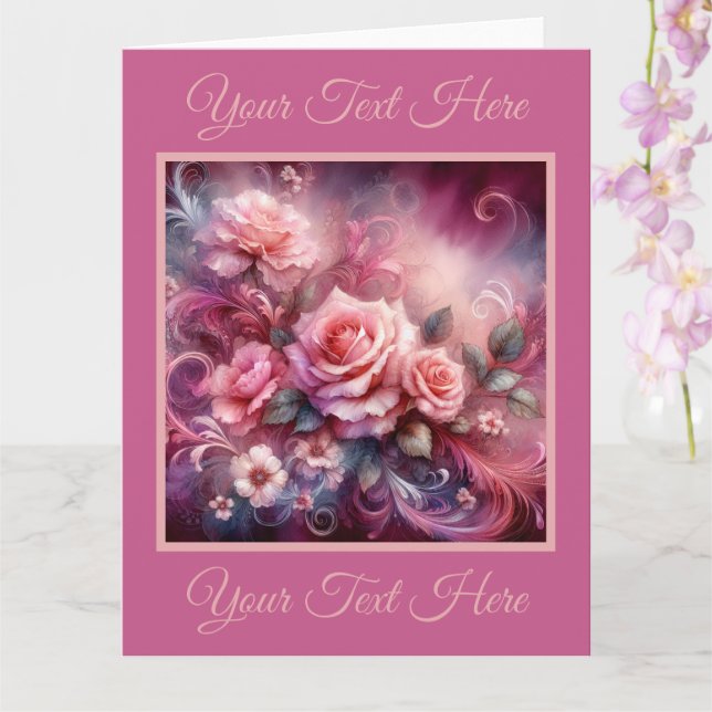 Elegant Pink Roses Bouquet Greeting Card (Orchid)