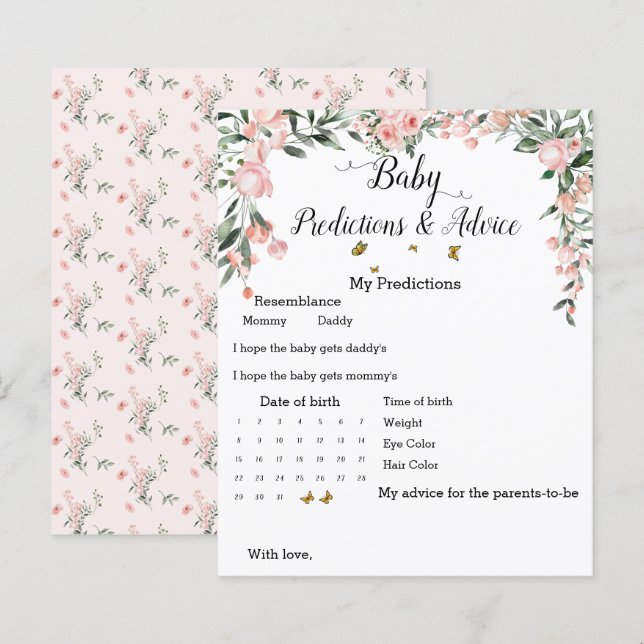 Elegant Pink Roses & Butterflies Baby Shower Game (Front/Back)