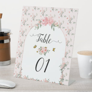 Elegant Pink Roses & Butterflies Baby Shower Pedestal Sign