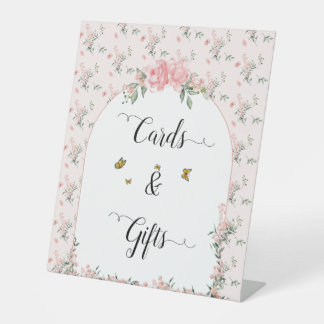 Elegant Pink Roses & Butterflies Cards & Gift Pedestal Sign