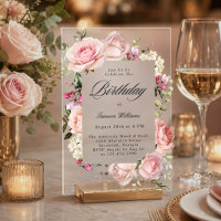 Elegant Pink Roses Calligraphy Birthday Party