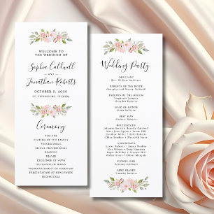 Elegant Pink Roses Calligraphy Wedding Program