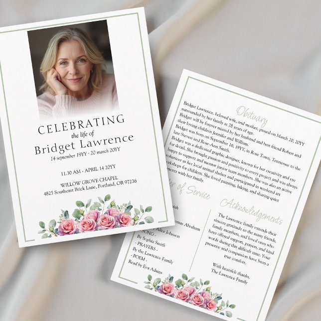 Elegant Pink Roses Celebrating Life Of - Funeral Program (Creator Uploaded)