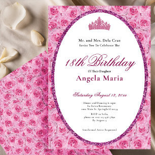 Elegant Pink Roses Floral 18th Birthday Debut Invitation