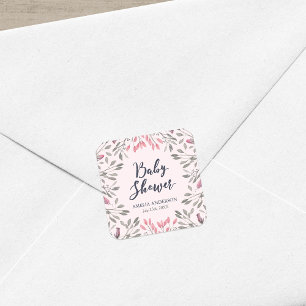 Elegant Pink Roses Floral Baby Shower Square Sticker