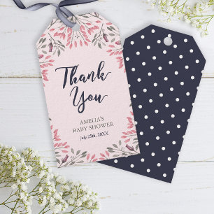 Elegant Pink Roses Floral Baby Shower Thank You Gift Tags