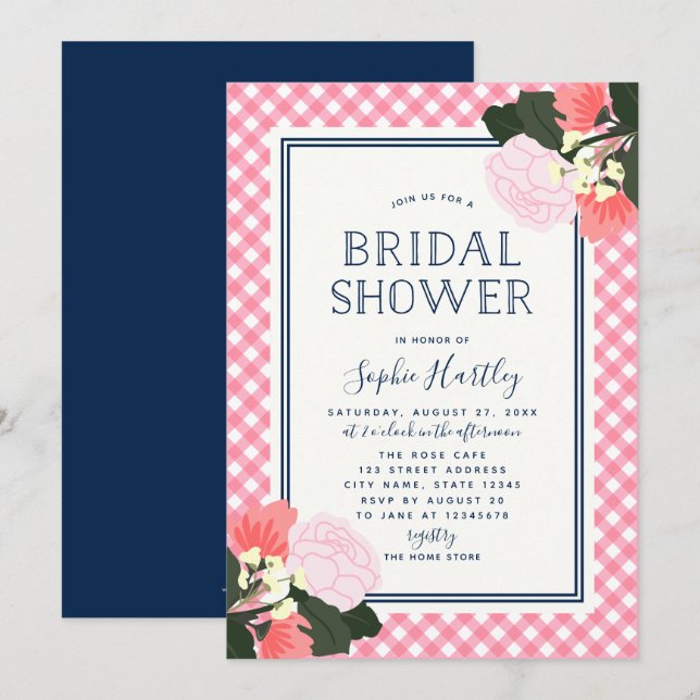 Elegant Pink Roses Floral Bridal Shower Invitation (Front/Back)