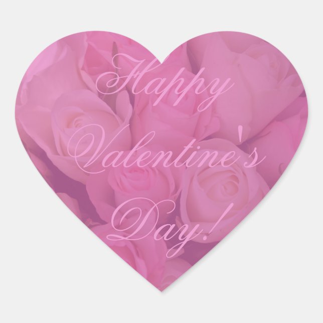 Elegant Pink Roses Floral Happy Valentine's Day Heart Sticker (Front)