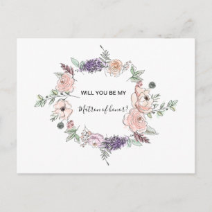 Elegant Pink Roses Floral Modern Matron of Honour Invitation Postcard