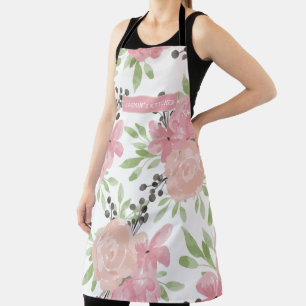 Elegant Pink Roses Floral Personalized Apron