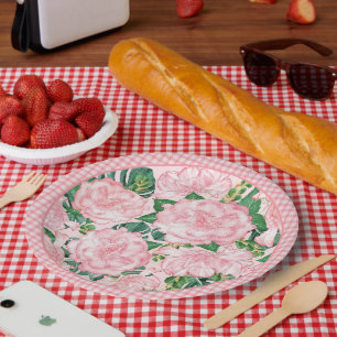 Elegant Pink Roses Floral Summer Party Paper Plate
