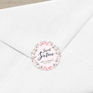 Elegant Pink Roses Floral Sweet 16 Birthday Party Classic Round Sticker