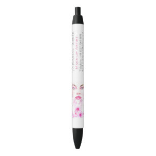 Elegant Pink Roses Floral Watercolor Beauty Salon Black Ink Pen