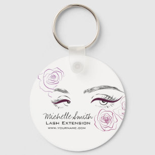 Elegant Pink Roses Floral Watercolor Beauty Salon  Keychain