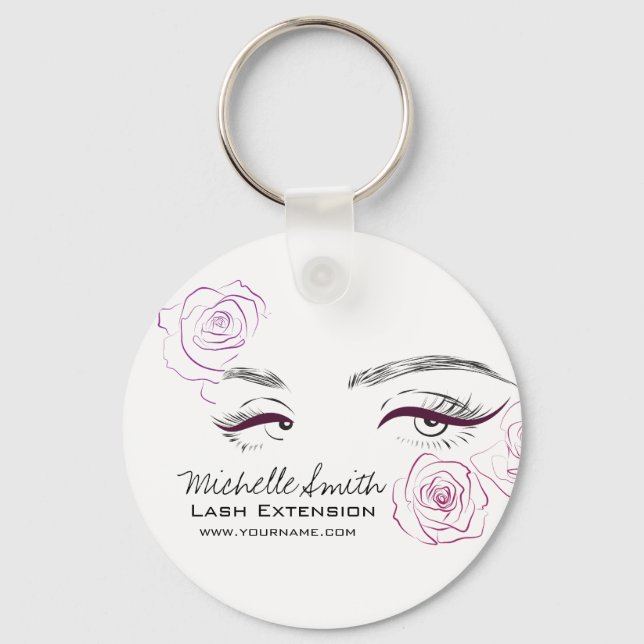 Elegant Pink Roses Floral Watercolor Beauty Salon  Keychain (Front)