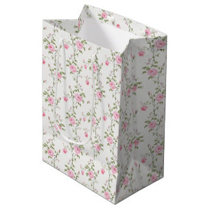 Elegant Pink Roses Flowers Pattern Medium Gift Bag